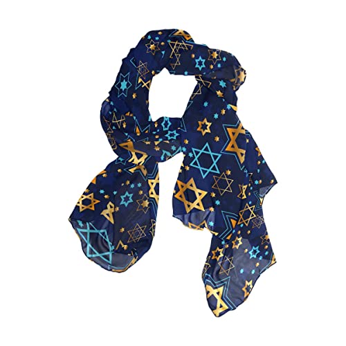 Blaue und goldene Sterne Chanukka langer Schal Schal für Frauen seidenähnliche Schals Mode Strand Sarong Wrap, Blaue und goldene Sterne Chanukka von CHIFIGNO