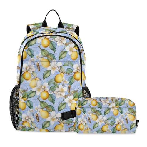 CHIFIGNO Aquarell-Zitronen und Bienen Schulrucksack-Set für Kinder, mit Lunchbox, leichter Rucksack von CHIFIGNO