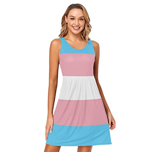 CHIFIGNO Bunte Batikfärbung Damen Sommer Casual Kleider Ärmellose Taschen Tank Kleid Strand Sommerkleid, Transgender Pride Flagge, XX-Large von CHIFIGNO