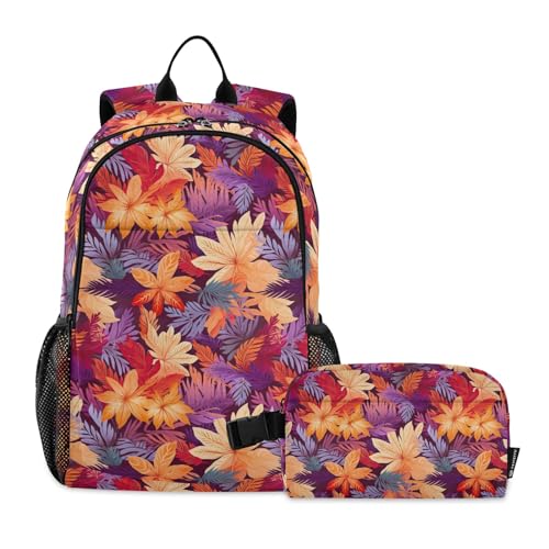 CHIFIGNO Bunte Herbstblätter, 2-teiliges Rucksack-Set für Kinder, Schulranzen-Set mit Lunchbox, Grundschüler, Rucksack von CHIFIGNO