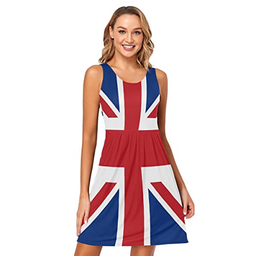 CHIFIGNO Buntes T-Shirt-Kleid mit Batikfärbung, für Damen, Sommer, lässig, ärmellos, Taschen, Tankkleid, Union Jack Design, Groß von CHIFIGNO