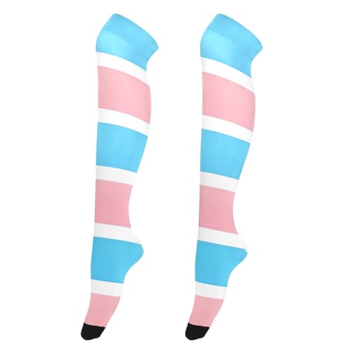 CHIFIGNO Damen Oberschenkelhohe Socken, flippig, lang, kniehoch, leger, hohe Socken, Oberschenkelstrümpfe, Trans Sexual Pride Flagge, Einheitsgröße von CHIFIGNO