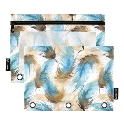 CHIFIGNO Federmäppchen für 3-Ring-Ordner, bunte Federn, Federmäppchen mit transparentem Fenster, Federmäppchen für Bürobedarf, 2 Stück von CHIFIGNO