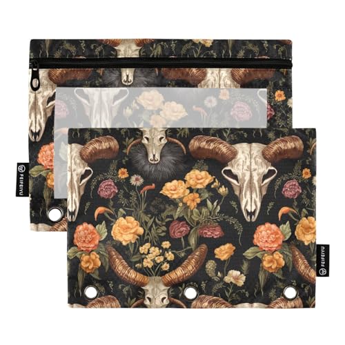 CHIFIGNO Federmäppchen im Vintage-Stil mit Totenköpfen und Blumen, 3 Ringbücher, 2 Stück, Buntstift-Box mit transparentem Fenster, Schulbedarf CHIFIGNO Federmäppchen im Vintage-Stil mit Totenköpfen und Blumen, 3 Ringbücher, 2 Stück, Buntstift-Box mit transparentem Fenster, Schulbedarf von CHIFIGNO