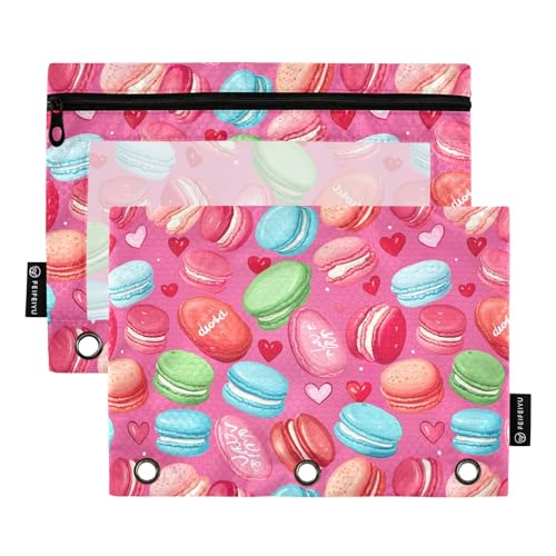 CHIFIGNO Federmäppchen mit 3 Binderlöchern, blau, rosa, grün, Macarons, 2 Stück, Federmäppchen mit transparentem Fenster, Federmäppchen mit Reißverschluss, für den täglichen Büro-Organizer von CHIFIGNO