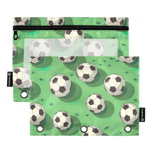 CHIFIGNO Federmäppchen mit 3 Ringen, Motiv: Fußballbälle, mit transparentem Fenster, für Bürobedarf, 2 Stück CHIFIGNO Federmäppchen mit 3 Ringen, Motiv: Fußballbälle, mit transparentem Fenster, für Bürobedarf, 2 Stück von CHIFIGNO