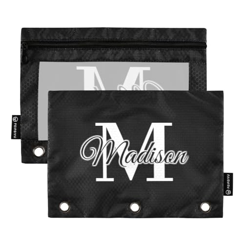 CHIFIGNO Federmäppchen mit 3 Ringen, personalisierbar, mit transparentem Fenster, individuelle Make-up-Tasche für Büro, Uni, 2 Stück von CHIFIGNO