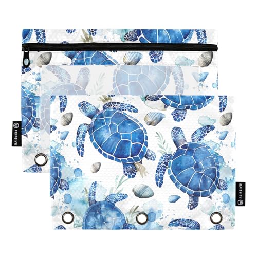 CHIFIGNO Federmäppchen mit blauem Schildkröten- und Muschel-Design, für 3-Ringbuch mit transparentem Fenster, Make-up-Tasche für Büro, Uni, 2 Stück CHIFIGNO Federmäppchen mit blauem Schildkröten- und Muschel-Design, für 3-Ringbuch mit transparentem Fenster, Make-up-Tasche für Büro, Uni, 2 Stück von CHIFIGNO