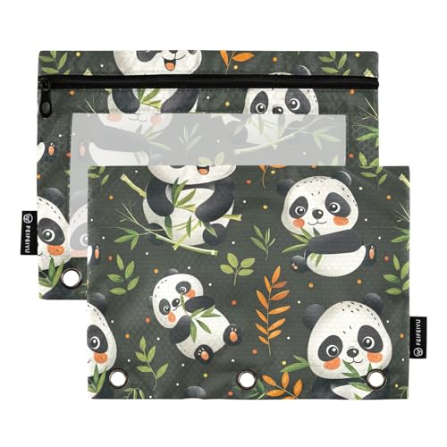 CHIFIGNO Federmäppchen mit niedlichem Cartoon-Pandas, 3-Ringbuch mit transparentem Fenster, Reißverschluss, Federmäppchen für Zuhause, Büro, 2 Stück CHIFIGNO Federmäppchen mit niedlichem Cartoon-Pandas, 3-Ringbuch mit transparentem Fenster, Reißverschluss, Federmäppchen für Zuhause, Büro, 2 Stück von CHIFIGNO