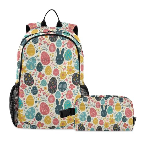 CHIFIGNO Kinder-Rucksack mit niedlichem Blumenmotiv und isolierter Lunchtasche für Mädchen und Jungen, Teenager, Laptop-Rucksack, Schulbüchertaschen von CHIFIGNO