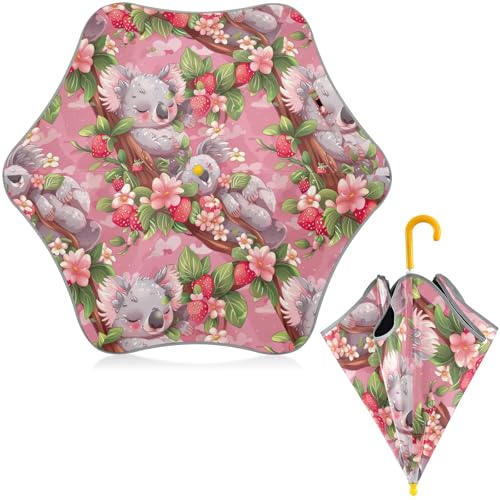 CHIFIGNO Nette Koala Rote Erdbeeren Kinder Regenschirm Jungen Mädchen Anti-UV Regenschirm Für Sonne Regen Regenschirm Winddicht Kind Regenschirm von CHIFIGNO