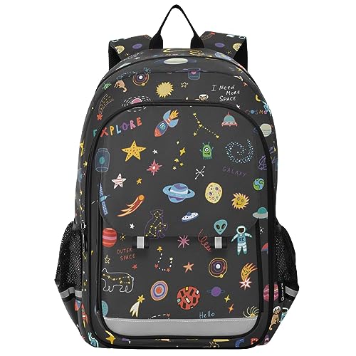 CHIFIGNO Niedliche Rucksäcke für Mädchen, Jungen, Kinder, Schultasche, Laptoptaschen, Arbeitstasche für Schule, Reisen, Wandern, Camping, Nette Cartoon Doodles Planeten Sterne, Einheitsgröße, von CHIFIGNO