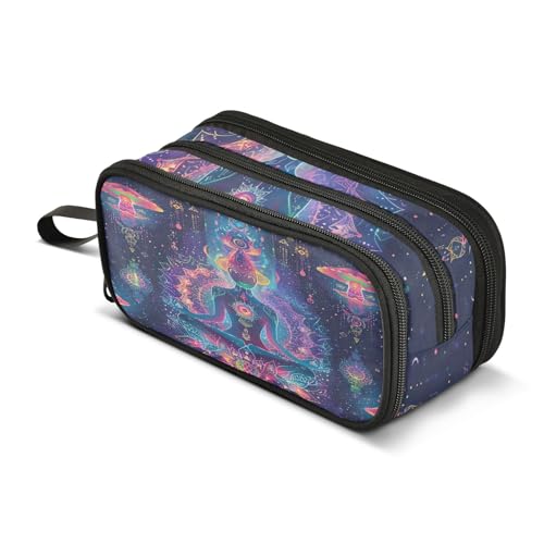 CHIFIGNO Psychedelic Neon Pilz und Frau Federmäppchen, 3 Fächer, niedliches Federmäppchen, Kosmetiktasche, Schreibwaren-Tasche für Erwachsene, Mädchen, Damen, Herren, Jungen von CHIFIGNO