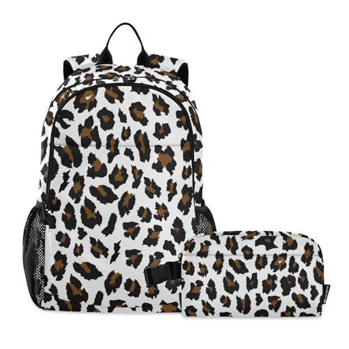 CHIFIGNO Rucksack mit realistischem Leopardenmuster für Mädchen, Jungen, Kinder, Schulbüchertaschen-Set mit Lunchtasche, Reise-Büchertasche von CHIFIGNO