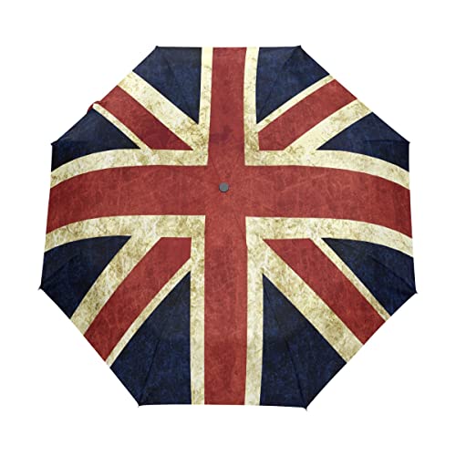 CHIFIGNO Regenschirm mit britischer Flagge, Streifen, automatisches Öffnen und Schließen, zusammenklappbar, für Regen von CHIFIGNO