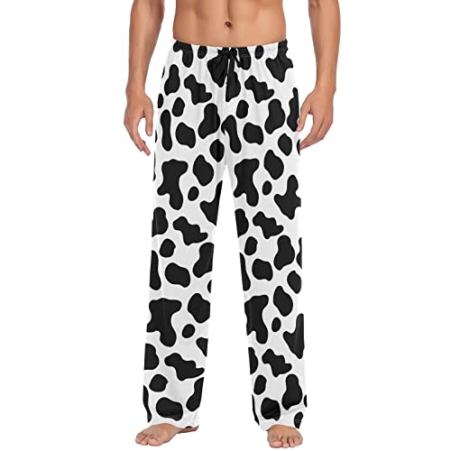 Schwarz und Weiß Milch Kuh Print Herren Bequeme Pyjamahose Lässige Kordelzug Schlafhose Lounge Pyjama Hose mit Taschen, Schwarz-weißer Milchkuh-Aufdruck, XXL von CHIFIGNO