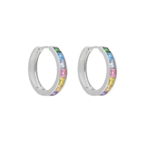 Creolen aus 925er Silber mit bunten Steinen, 11 mm, moderner Stil, Scharnierverschluss Creolen aus 925er Silber mit bunten Steinen, 11 mm, moderner Stil, Scharnierverschluss von CHIGUAGUA