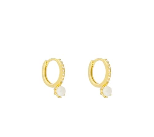 Creolen mit Zirkonia, vergoldet, 11,5 mm, mit weißer Perle von CHIGUAGUA