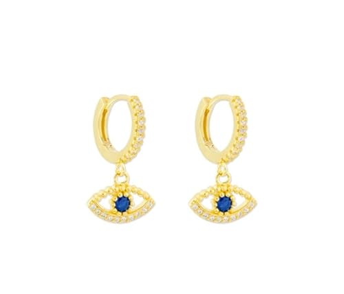 Goldene Ohrringe mit türkischem Auge mit Kristallen, Creolen mit Zirkonia und blauem Stein, 20 x 12 mm von CHIGUAGUA