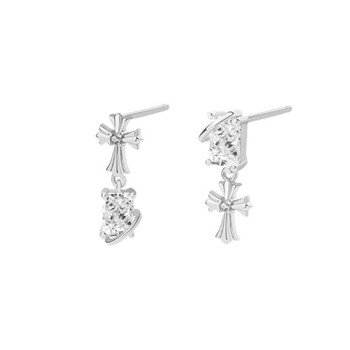 Ohrringe Kreuz Anhänger mit Zirkonia, Silber, 6 x 17 mm, elegantes Design von CHIGUAGUA