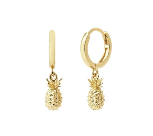 Ohrringe mit Ananas, vergoldet, 5 x 12 mm, Huggies-Stil von CHIGUAGUA