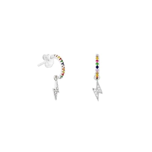 Silberohrringe mit Blitz und mehrfarbigen Kristallen, 10 mm, halbrundes Design von CHIGUAGUA