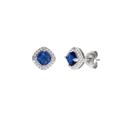Silberohrringe mit blauem Zirkonia, quadratisch, 8 mm, glänzender Kristall, Ref: CHP108PENPK14/D von CHIGUAGUA