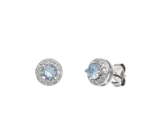 Silberohrringe mit himmelblauen Zirkoniasteinen und Kristallen, 8 mm, Halo-Design von CHIGUAGUA