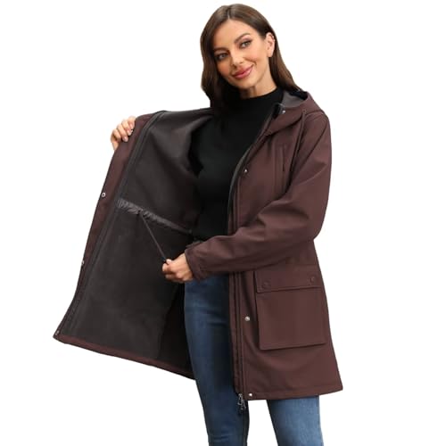 CHIGUO Women's Lightweight Winter Wasserdichte Jacken Warme gefütterte Mäntel mit Kapuze Softshell Lange Regenjacke von CHIGUO