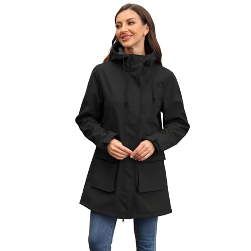 CHIGUO Women's Lightweight Winter Wasserdichte Jacken Warme gefütterte Mäntel mit Kapuze Softshell Lange Regenjacke von CHIGUO