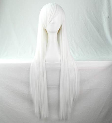 Perücke 80cm Schwarz Black Blond Braun Weiß Rot Damen Adults Lange Perücke Wig Synthetische Frauen Women Haar für Cosplay Halloween Karneval Carnival Kostenlos Perückenkappe + Hair Clip von CHIGUO