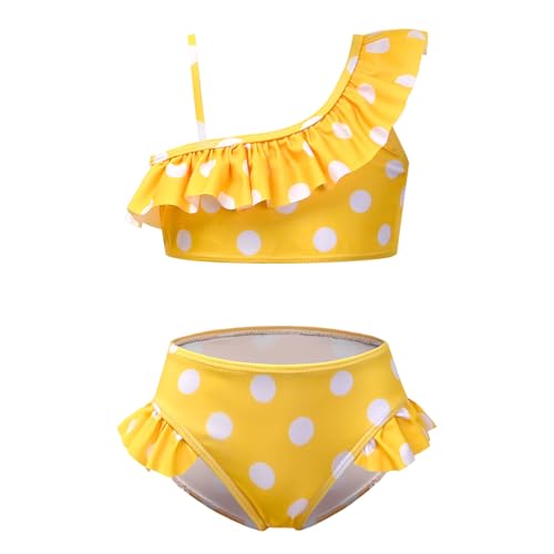 CHILDRENSTAR Einschulter-Badeanzug für Mädchen, zweiteilig, für Strand, Pool, Gelb gepunktet, 6-7 Jahre von CHILDRENSTAR