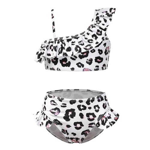 CHILDRENSTAR Einschulter-Badeanzug für Mädchen, zweiteilig, für Strand, Pool, Schwarz Leopard, 4-5 Jahre von CHILDRENSTAR