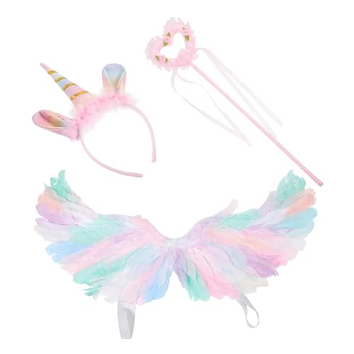 CHILDWEET 1 Satz Anziehkleidung Für Kleinkinder Einhorn-stirnband Rosa Engelsstab Einhorn-kostümflügel Partyzubehör Prinzessinnen-kostümflügel Einhornhut Fee Feder Mädchen Pompöses Garn von CHILDWEET