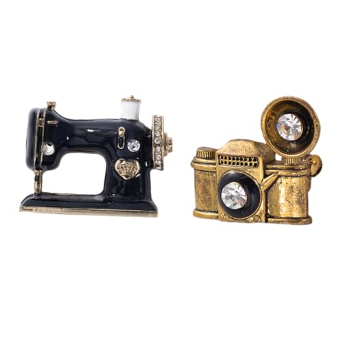 CHILDWEET 2 Stück Vintage Fotografie Pin Plattenspieler Und Nähmaschine Emaille Anstecknadel Retro Brosche Für Herren Und Damen Dekorative Brustnadel Für Anlässe Wie Valentinstag Und von CHILDWEET