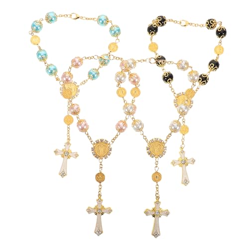 CHILDWEET 4 Stück Gebogene Nadel Armbänder mit Kreuz Perlen Schmuck Bunte Glasperlen Handgefertigt Spirituelles Design Für Yoga Hochzeit Party von CHILDWEET