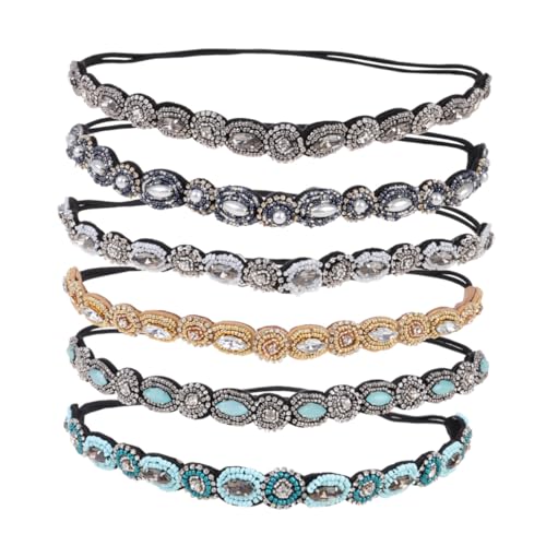 CHILDWEET 6st Kristall Stirnband Perlen Stirnbänder Mädchen Elastische Haarreifen Perlenbreiter Haarreif Elastische Haarstirnbänder Perlenstirnbänder Diamant-stirnband Rutschfest Frau Schal von CHILDWEET