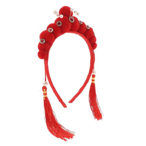 CHILDWEET Chinesisches Stil Quasten Haarband Mit Perlen Und Furry Verstellbar Dekorativer Kopfschmuck Für Für Neujahrsfeiern Und Bühnenaufführungen von CHILDWEET