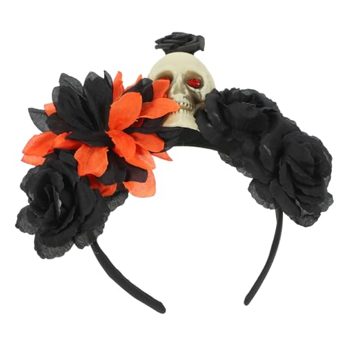 CHILDWEET Totenkopf-stirnband Blumenkronen-stirnband Rosenblüten-stirnband Tag Der Toten Blumenkrone Dia De Los Muertos Kopfbedeckung Tag Des Toten Stirnbandes Gothic Haar Schleier Stoff von CHILDWEET