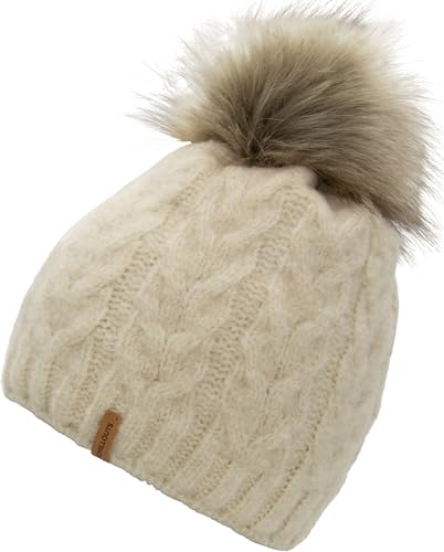 CHILLOUTS Flora Hat - Bommelmütze - beige - Einheitsgröße - Made in Europe - Removeable Fake Fur Pompom von CHILLOUTS