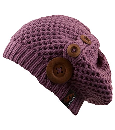 CHILLOUTS Nelly Strickbaskemütze Damen - Damenbaske Holzknopf Damenmütze Herbst-Winter - One Size Flieder von CHILLOUTS