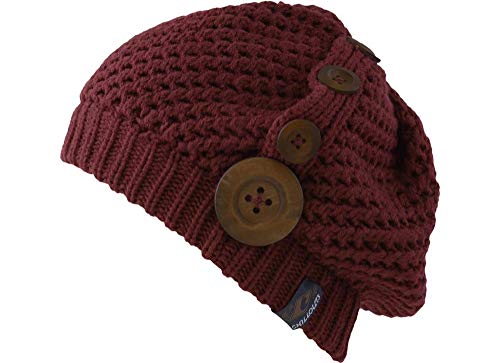 CHILLOUTS Originale Mütze Nelly - Damen Mütze mit Knöpfen in wundervollem Strick verarbeitet in 7 Farben - Übergangs- und Wintermütze, Farbe:Bordeaux (NEL 13) von CHILLOUTS