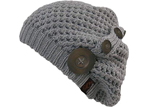 CHILLOUTS Originale Mütze Nelly - Damen Mütze mit Knöpfen in wundervollem Strick verarbeitet in 7 Farben - Übergangs- und Wintermütze, Farbe:Grey (NEL 02) von CHILLOUTS