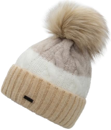 CHILLOUTS Tilda Hat - Beanie - beige - Einheitsgröße - Made in Europe - Removeable Fake Fur Pompom von CHILLOUTS