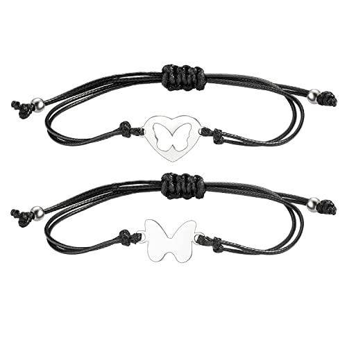 2 Stück Silber Schmetterling Freundschaftsarmbänder set für Frauen Mädchen,Verstellbar Zart Filigranes Seil Liebe Damen Armband Geschenk für BFF Paar Tochter Mama Beste Freundin Weihnachten Geburtstag von CHINPING