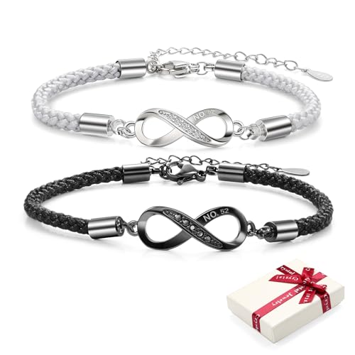 2 Stück 925 Silber Armband Damen Infinity für Paare Pärchen Couple,Geflochten Unendlichkeitszeichen Herren Armbänder Liebe Schmuck für BFF Beste Freundin Partner Jungen Mädchen Geschenk (Schwarz Grau) von CHINPING