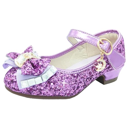 CHINYROZA Prinzessin Schuhe Mädchen Absatzschuhe Kinder Glitzer Schuhe Prinzessin Geschenk, Lila 26 von CHINYROZA
