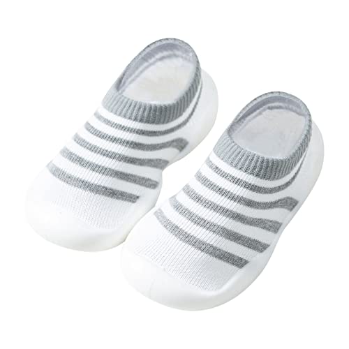 CHISHAYA Kleinkind Kinder Kleinkind Neugeborenes Baby Jungen Mädchen Schuhe Erste Gestreifte Plaid Antirutsch Socken Schuhe Prewalker Sneaker Baby 4 Monate Junge Kleidung (Grey, 20 Infant) von CHISHAYA