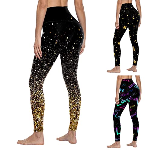 CHISHAYA Sportliche Fitness für Frauen Jogging Sport Leggings Hosen Workout Yogahose Damen Schlupfhose Schwarz (Gold, XXL) von CHISHAYA