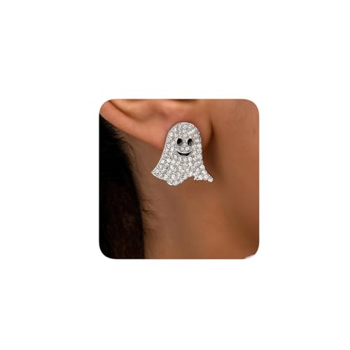 Kristall Geist Ohrstecker Halloween Smiling Ghost Design Gold und Silber plattiert Strass Inlay, Medium, Kristall Metalllegierung, Zirkonia von CHIVASO